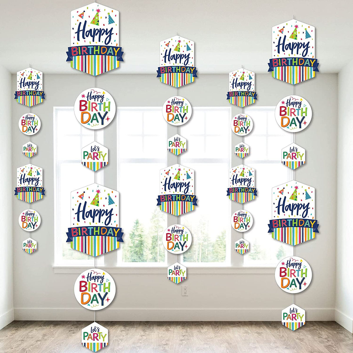 PD-Party Decorazione A Vortice Sospesa – Hanging Swirls Happy Birthday – 70cm X 14cm – Multicolore