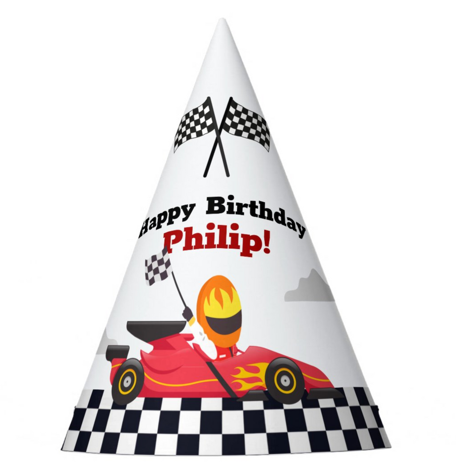 PHA222 Race Car Racing Birthday Party Party Hat Custom Name
