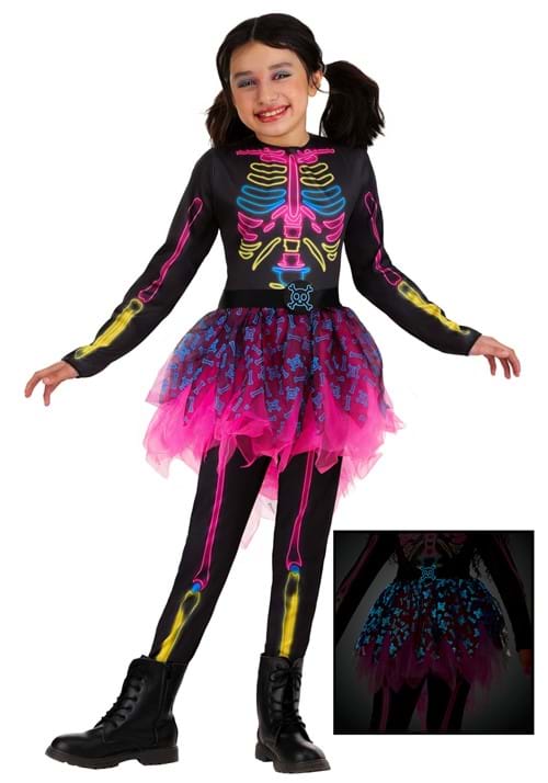 neon skeleton dress UV REACTIVE Skeleton Halloween Costume, Neon Pink Skeleton Costume for Women, Fluorescent Costume, UV Halloween Costume, Party Halloween