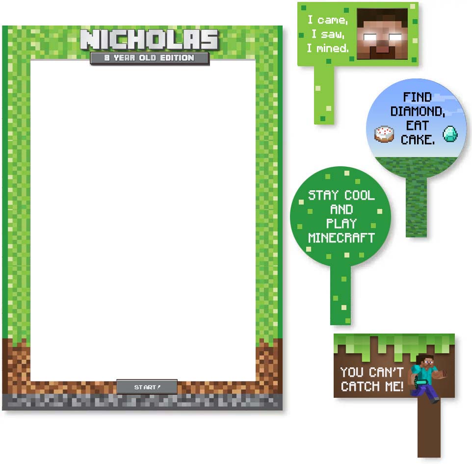 Minecraft Party or Birthday Party Selfie Photo Booth Picture Frame and ...