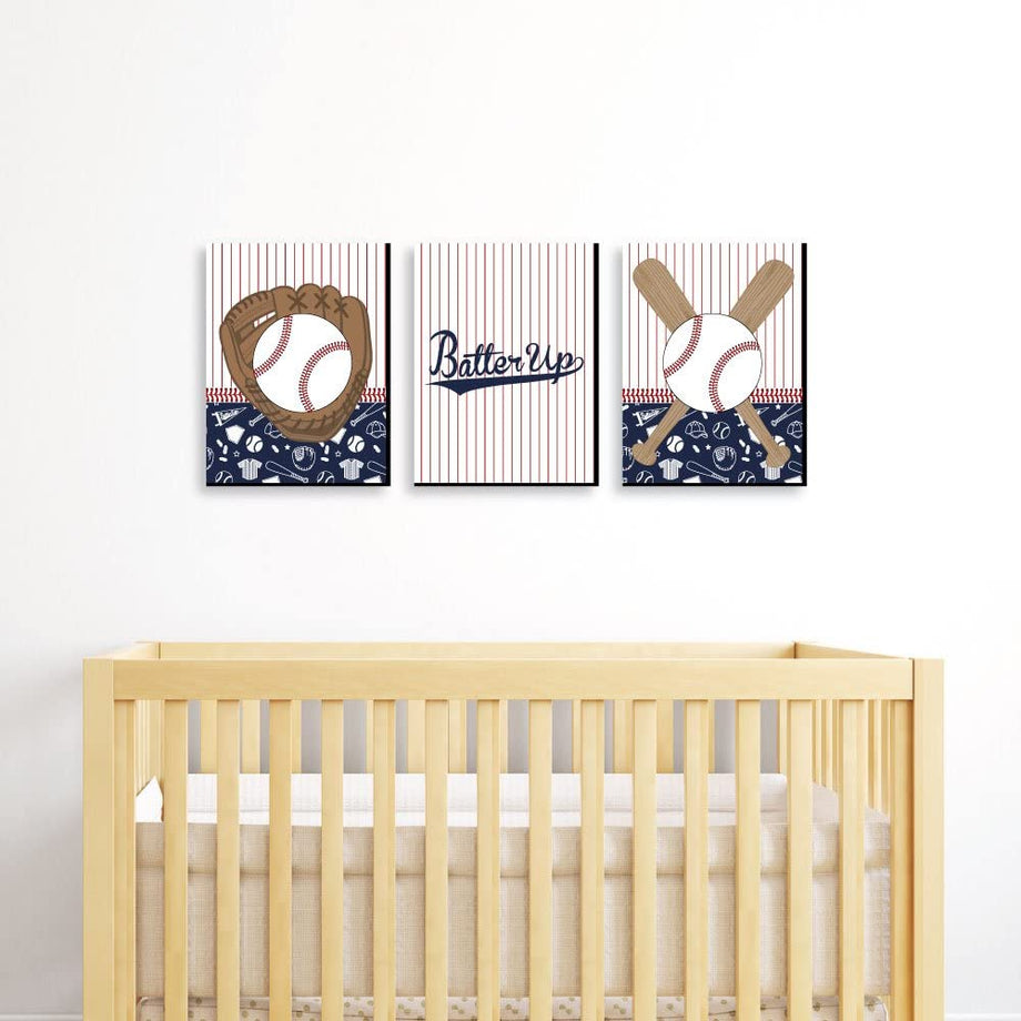Batter Up Baseball Sports Themed Nursery Wall Art, Kids Room