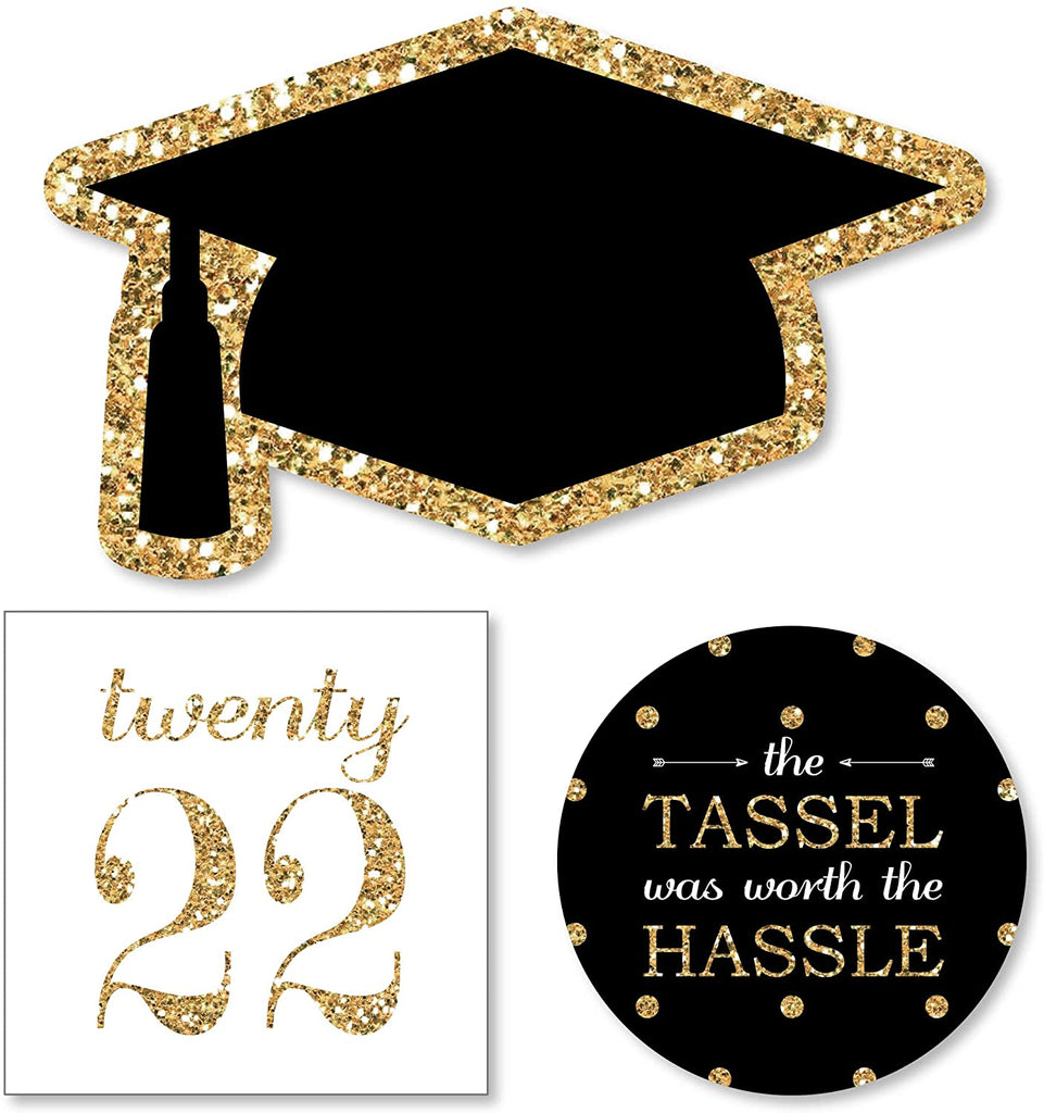 Gold Tassel Worth The Hassle Graduation Advice Cards - Set Of 20, Glitter Print, Party Keepsake For Grads