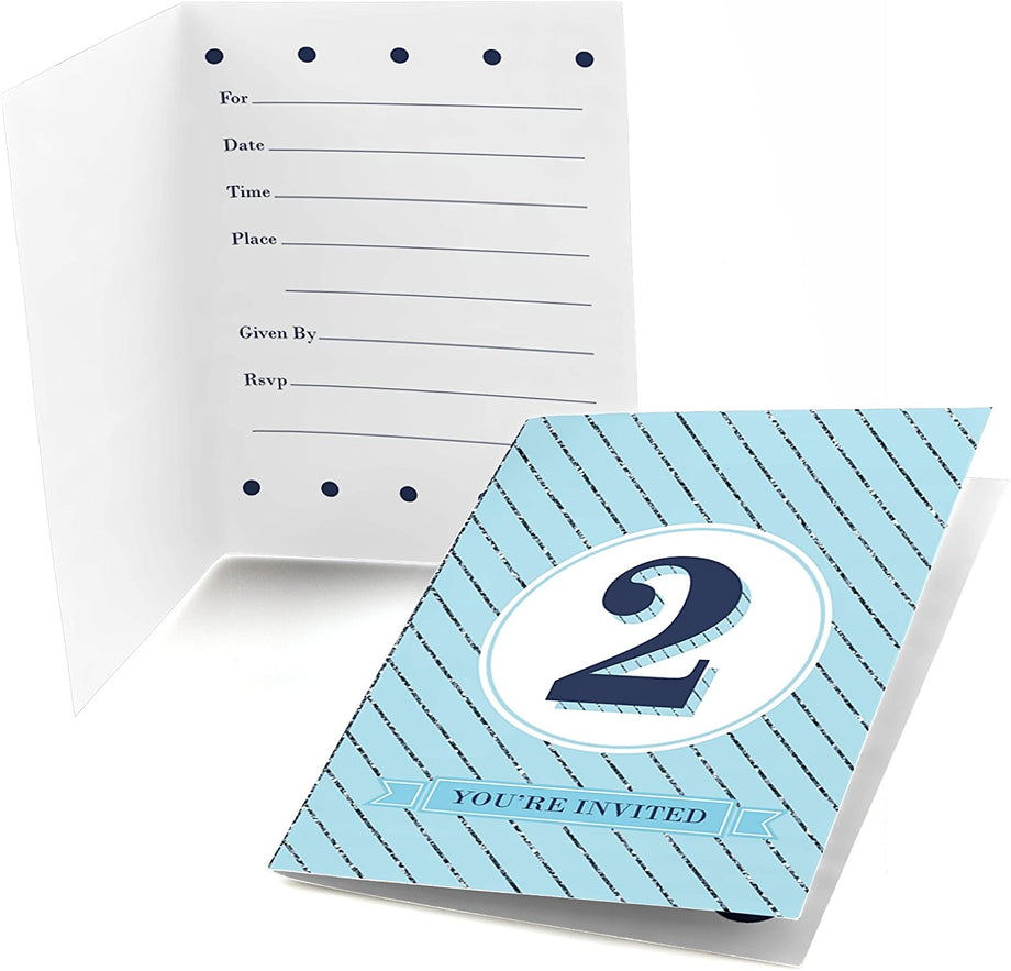 两个非常有趣- 男孩- 填写2 岁生日派对邀请函（8 张） – MATTEO PARTY, image size:920x883