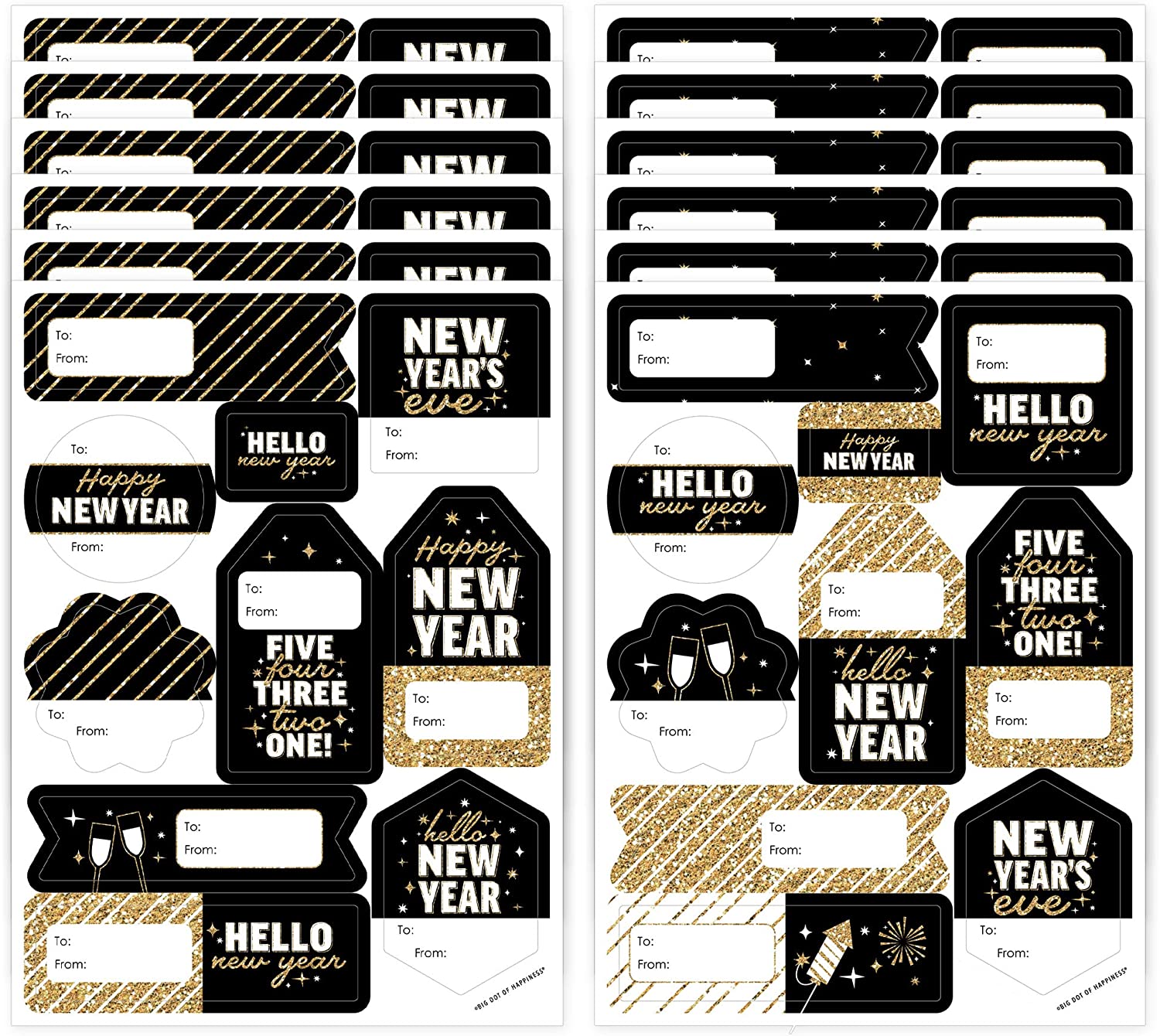 Hello New Year - Assorted NYE Party Gift Tag Labels - to and from Stic ...