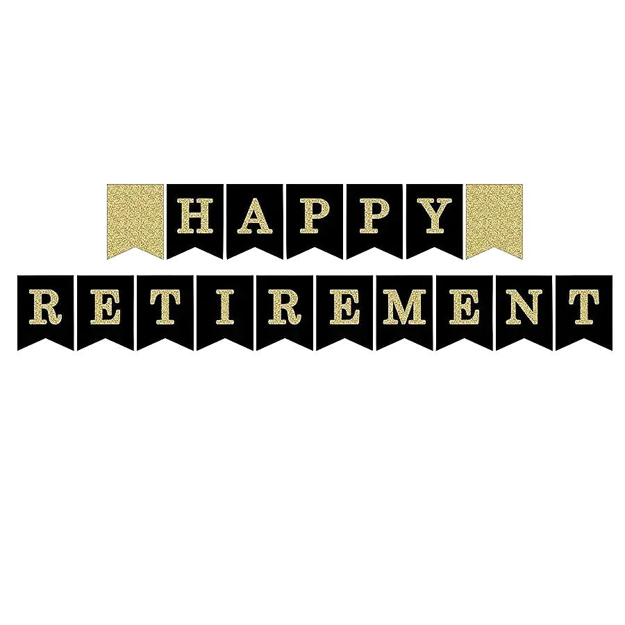Striscione Festa Pensionamento Happium – Scritta 'Happy Retirement' Con Lettere Oro Su Cartoncino Nero